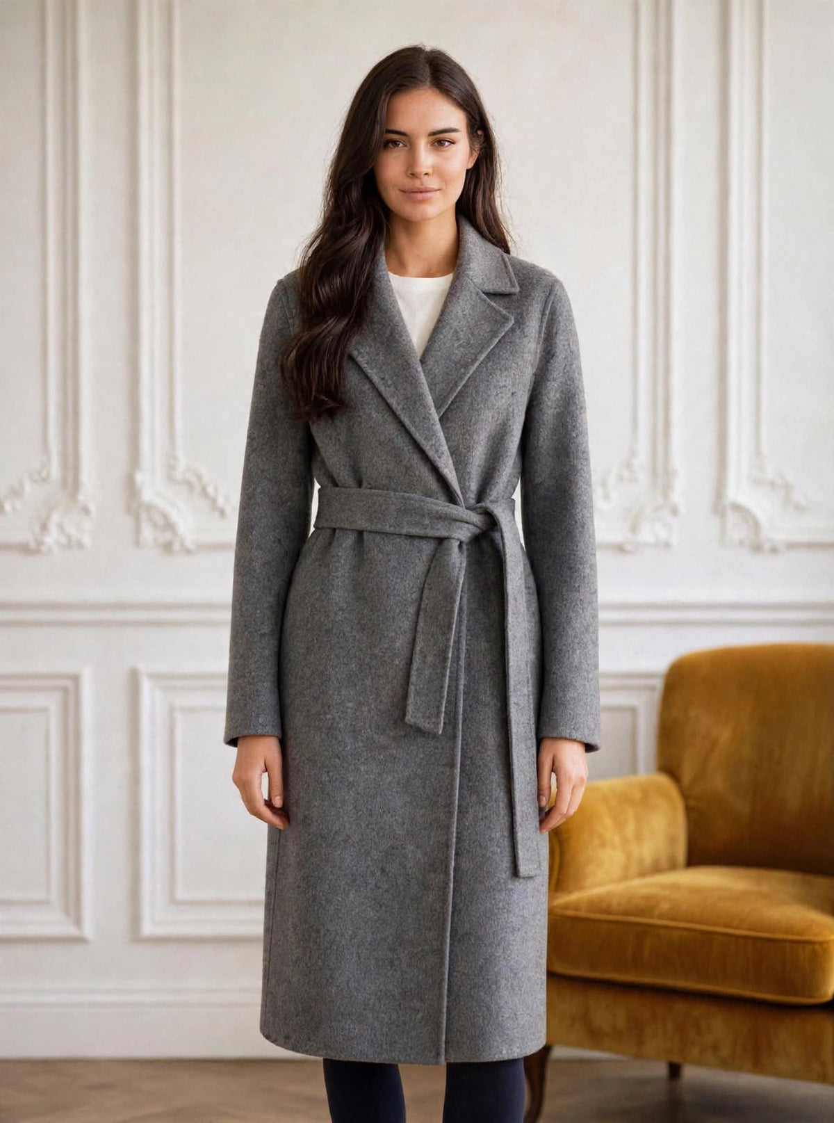 Grey wrap coat with belt