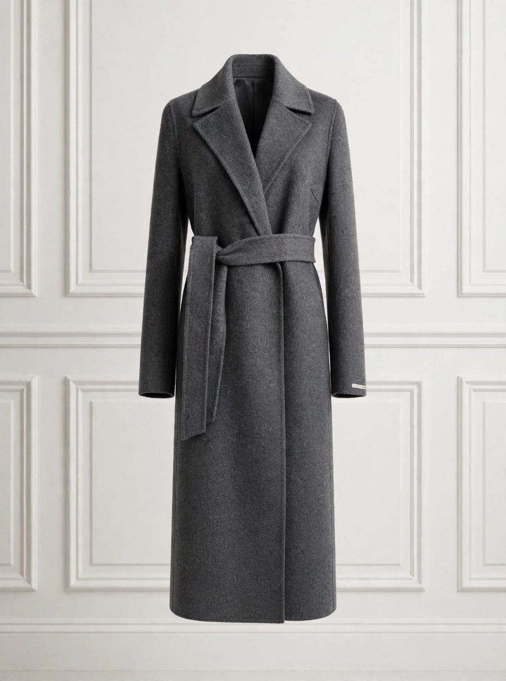 Grey wrap coat with belt