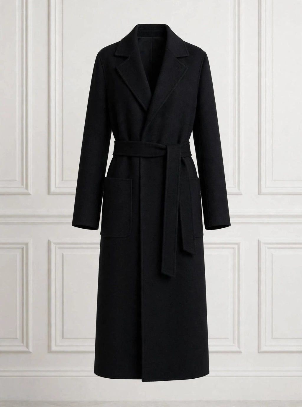 Black wrap coat with belt