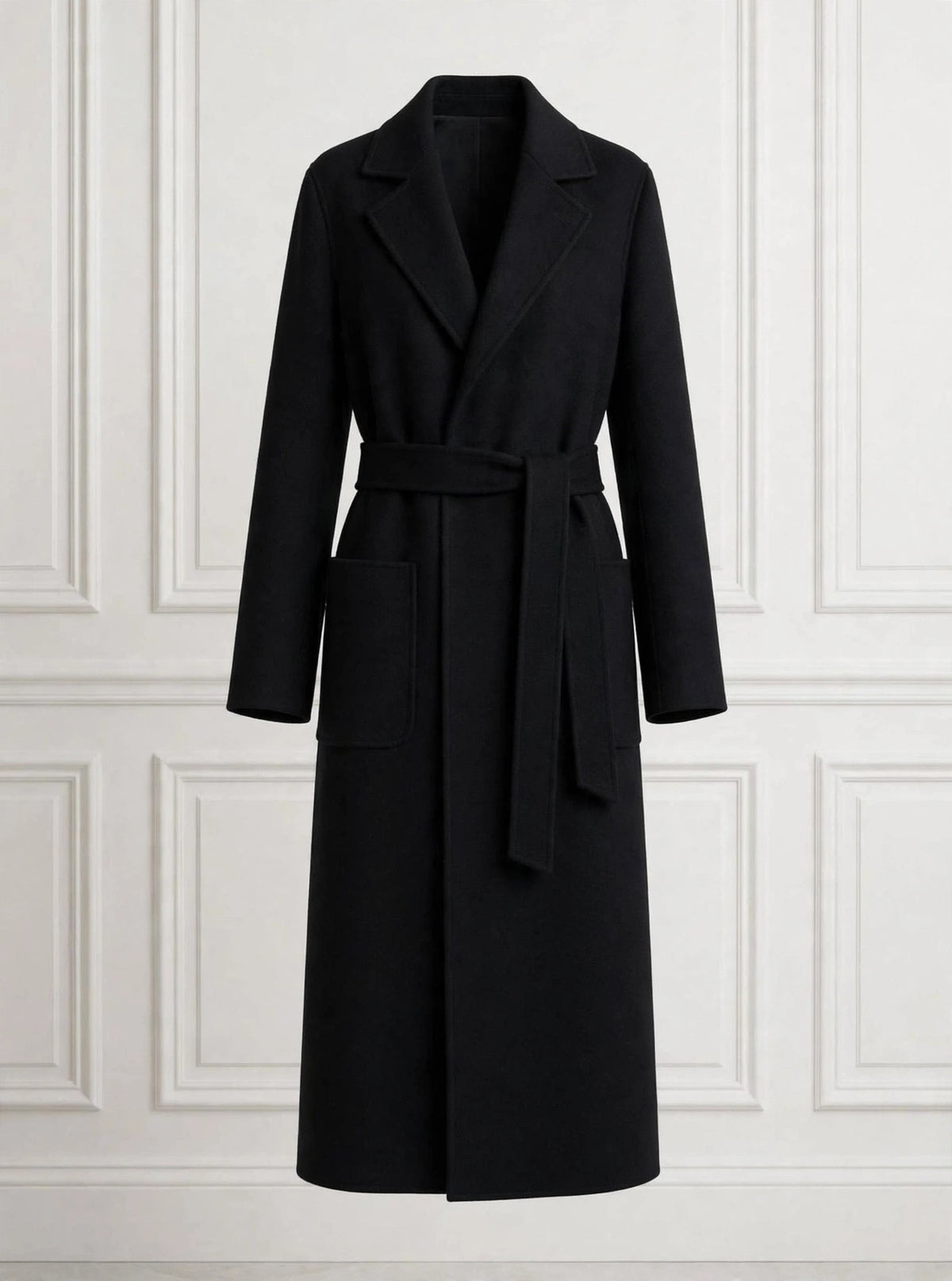 Black wrap coat with belt