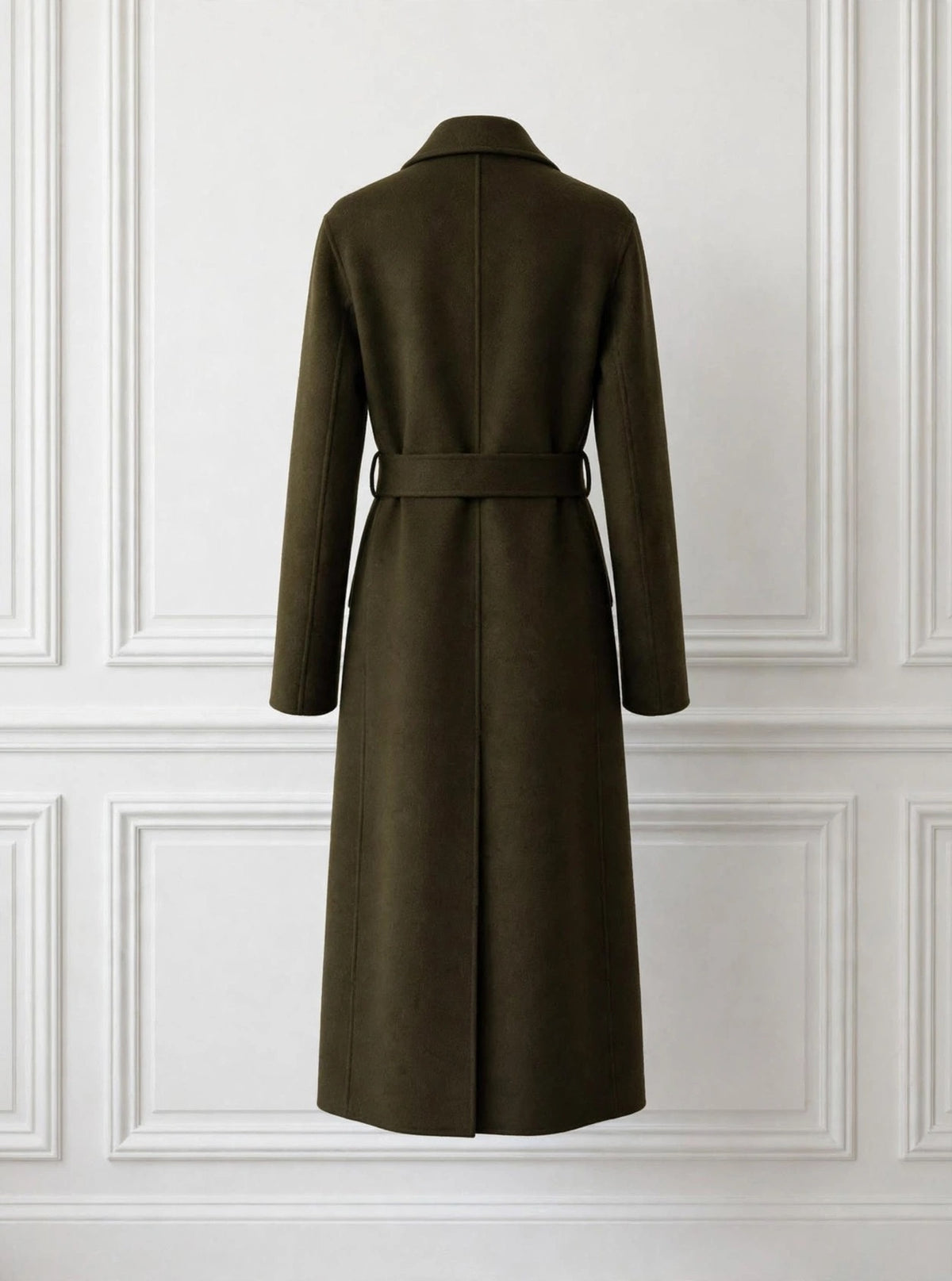 Olive green wrap coat with belt