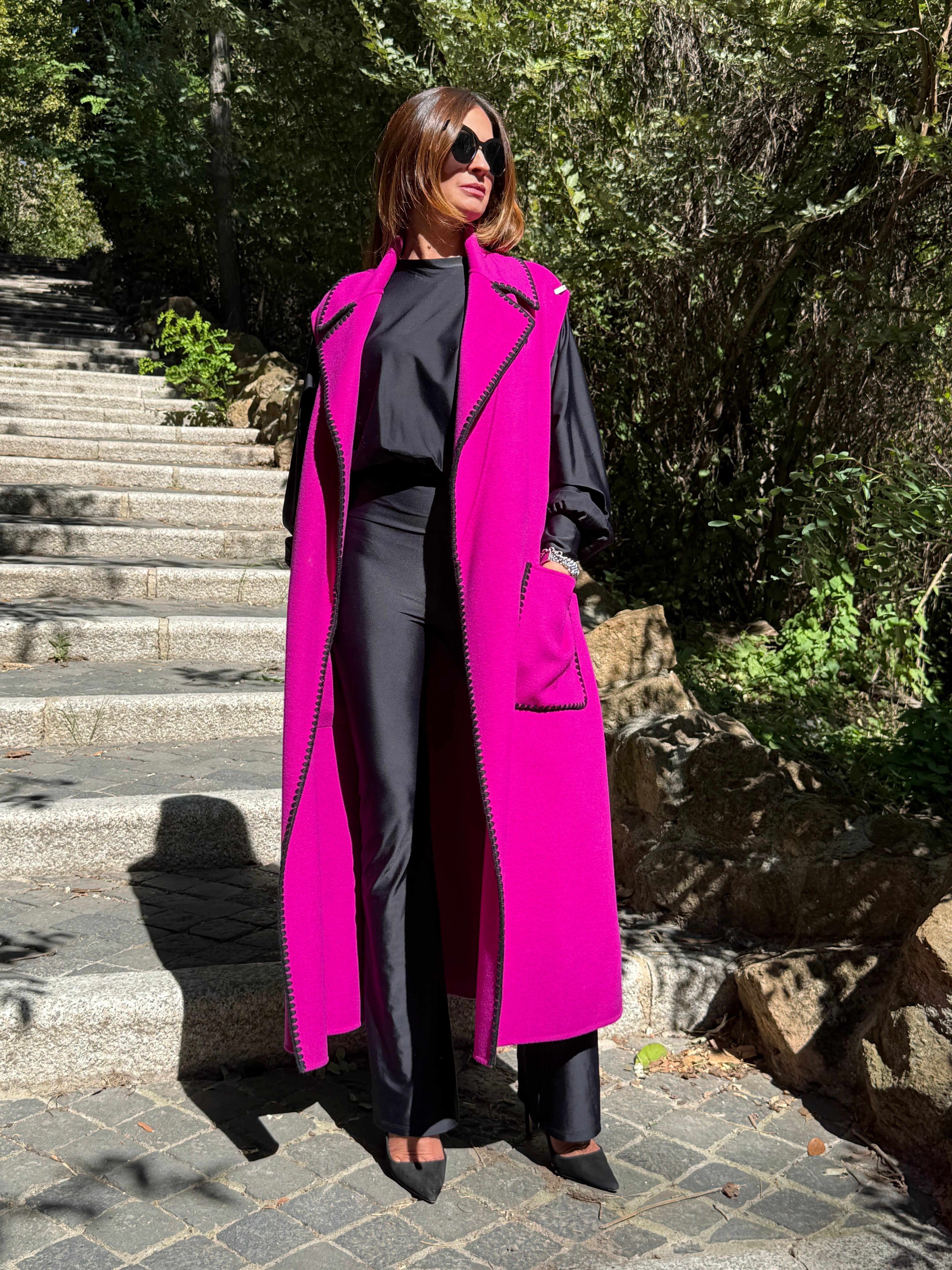 【美品】レオナールFUCHSIA ウール×シルク　ハイネックチュニック46サイズ Tailored fuchsia wool coat limited edition – Marella Santini
