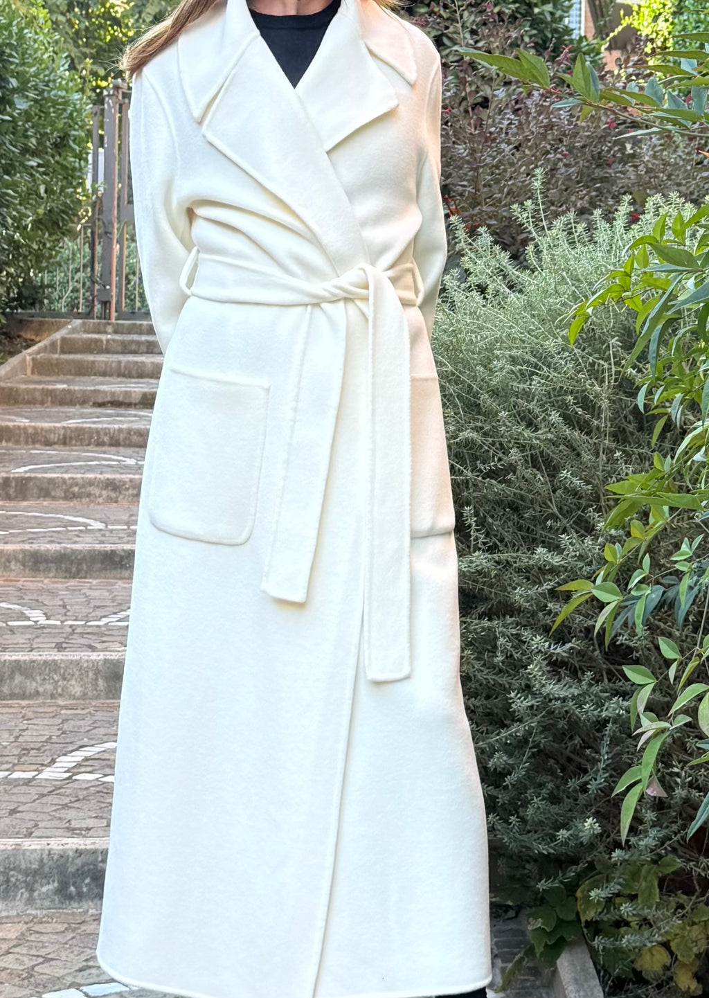 Long white wool coat