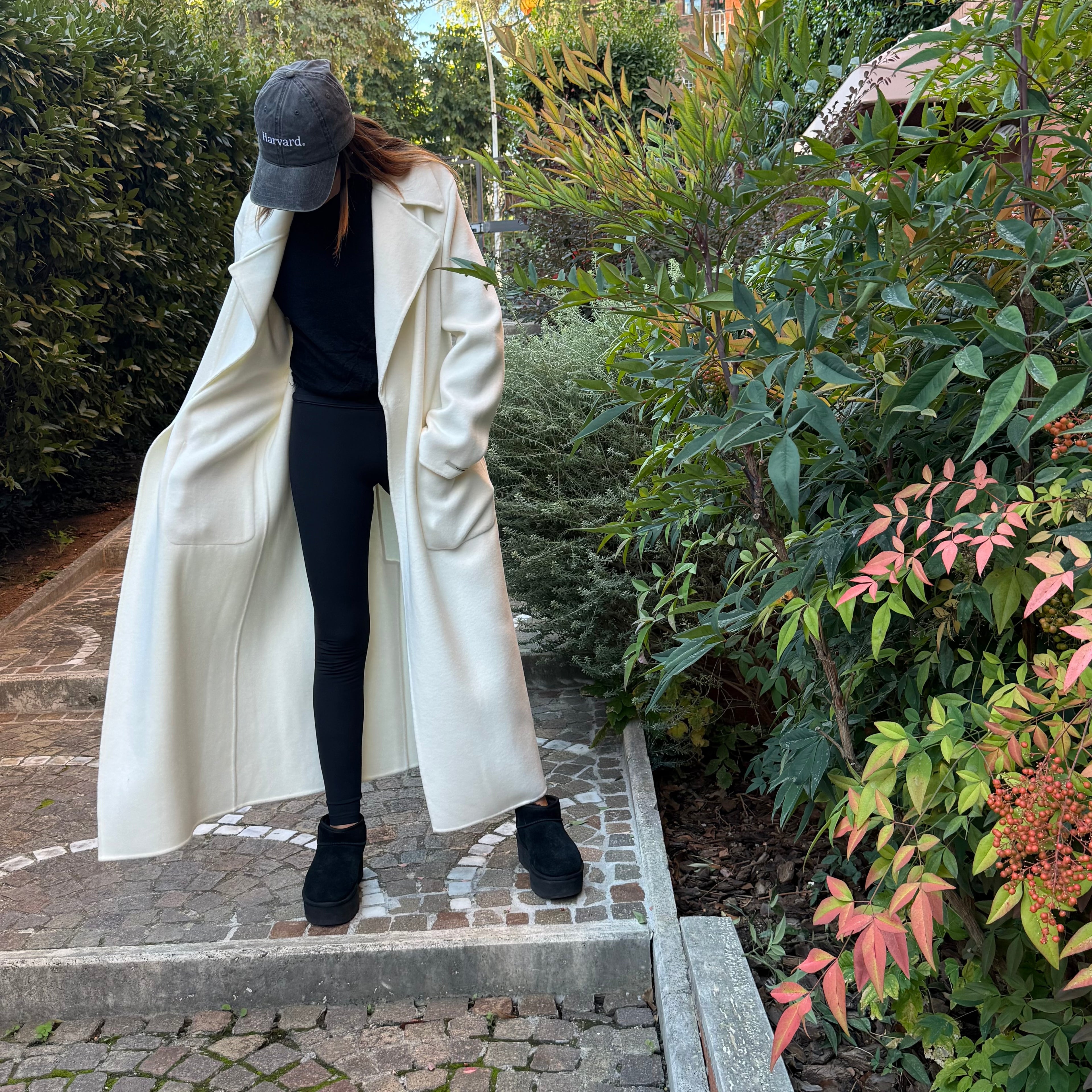 Long white wool coat