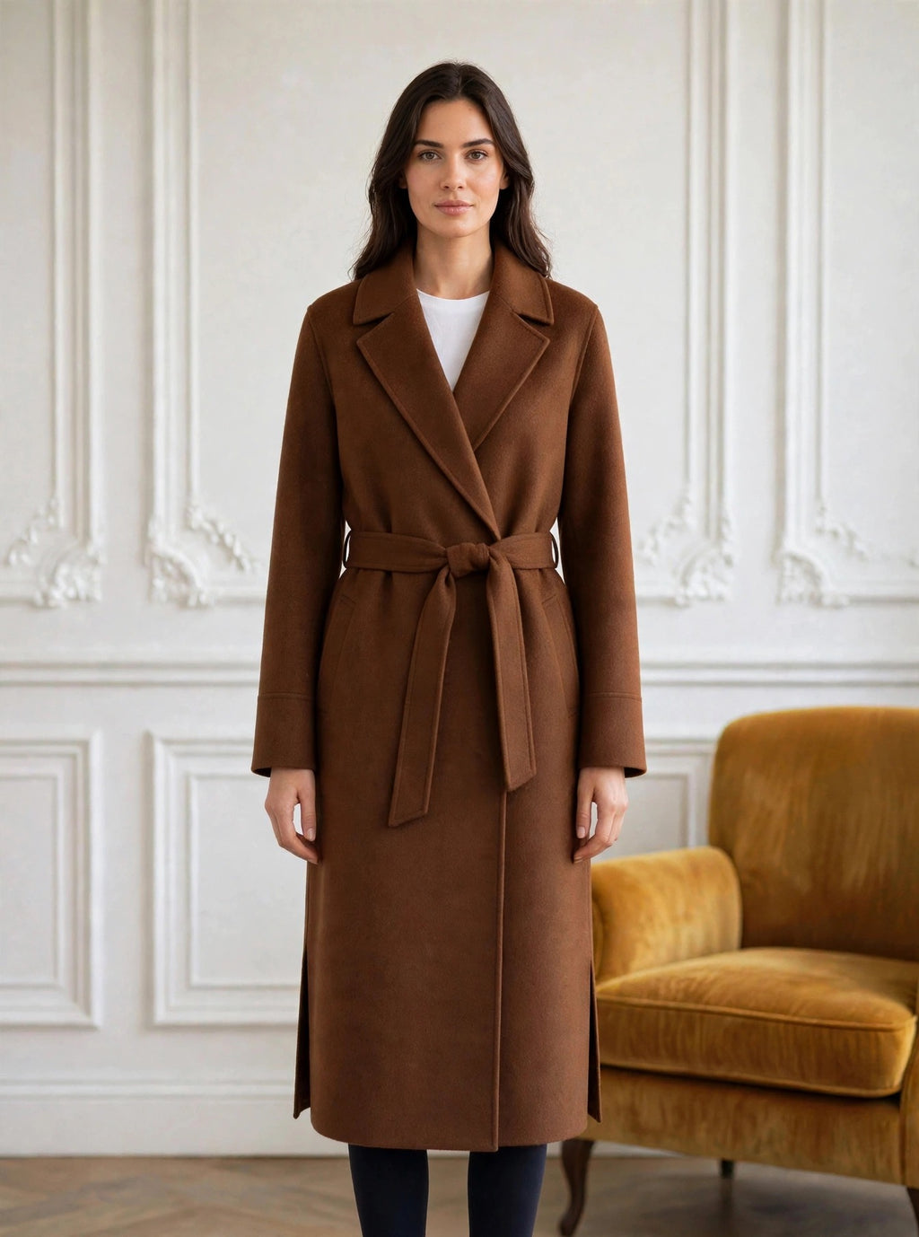 Rust wrap coat with belt