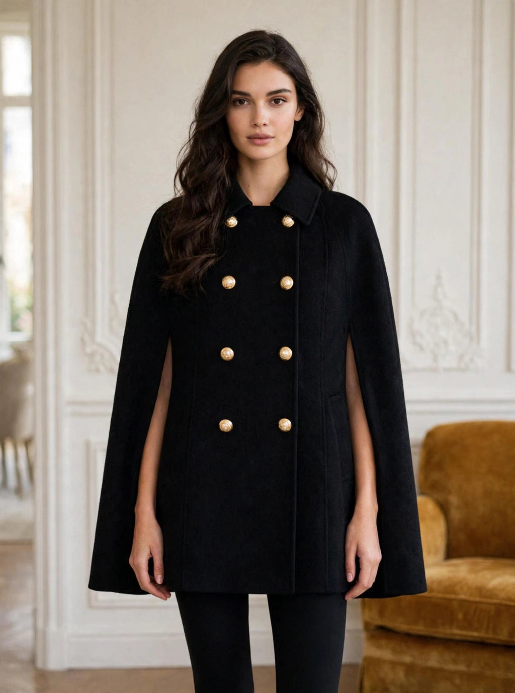 Black Cape with Removable Capelet