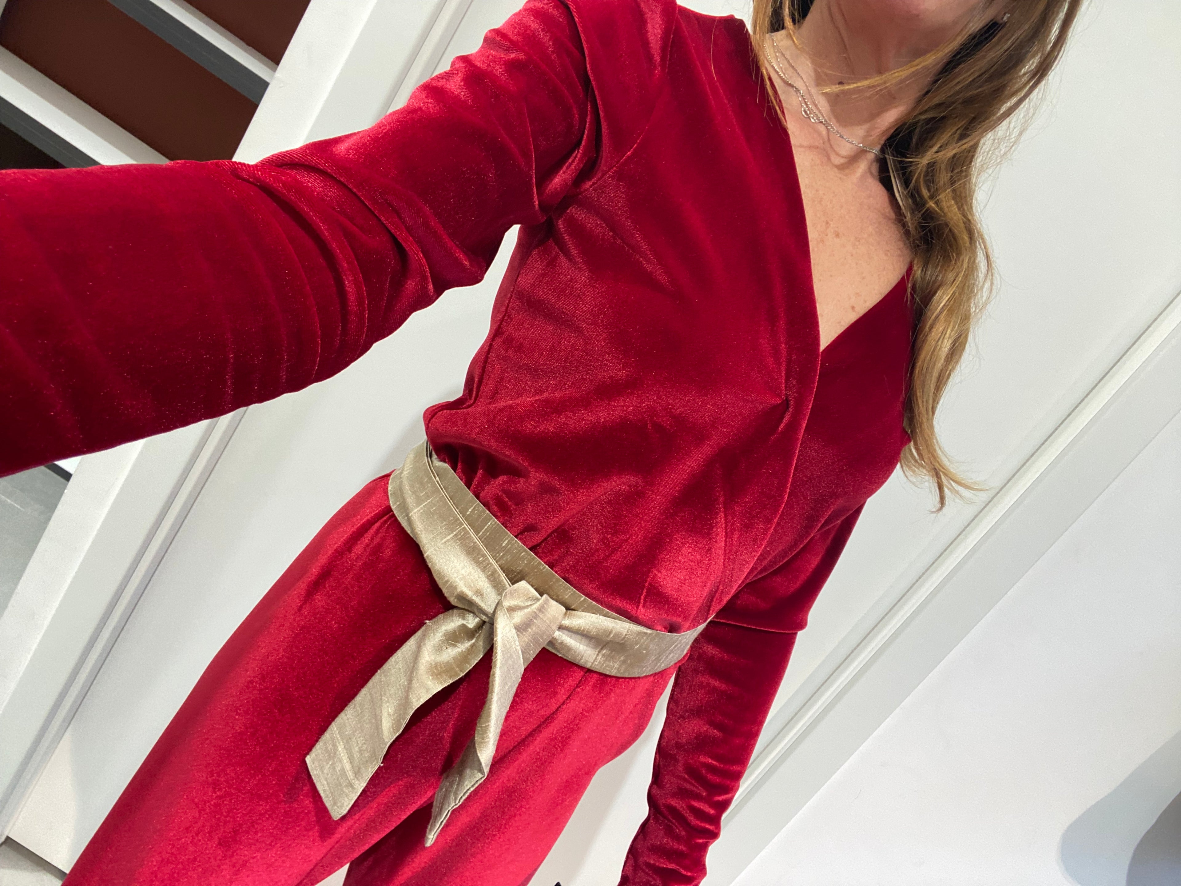 AMBRA red velvet Jumpsuit