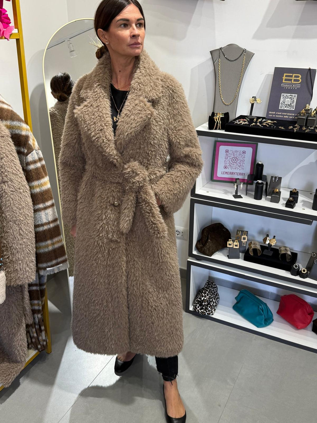 Eco-Fur Coat with Geometric Embroidery on the Back limited edition