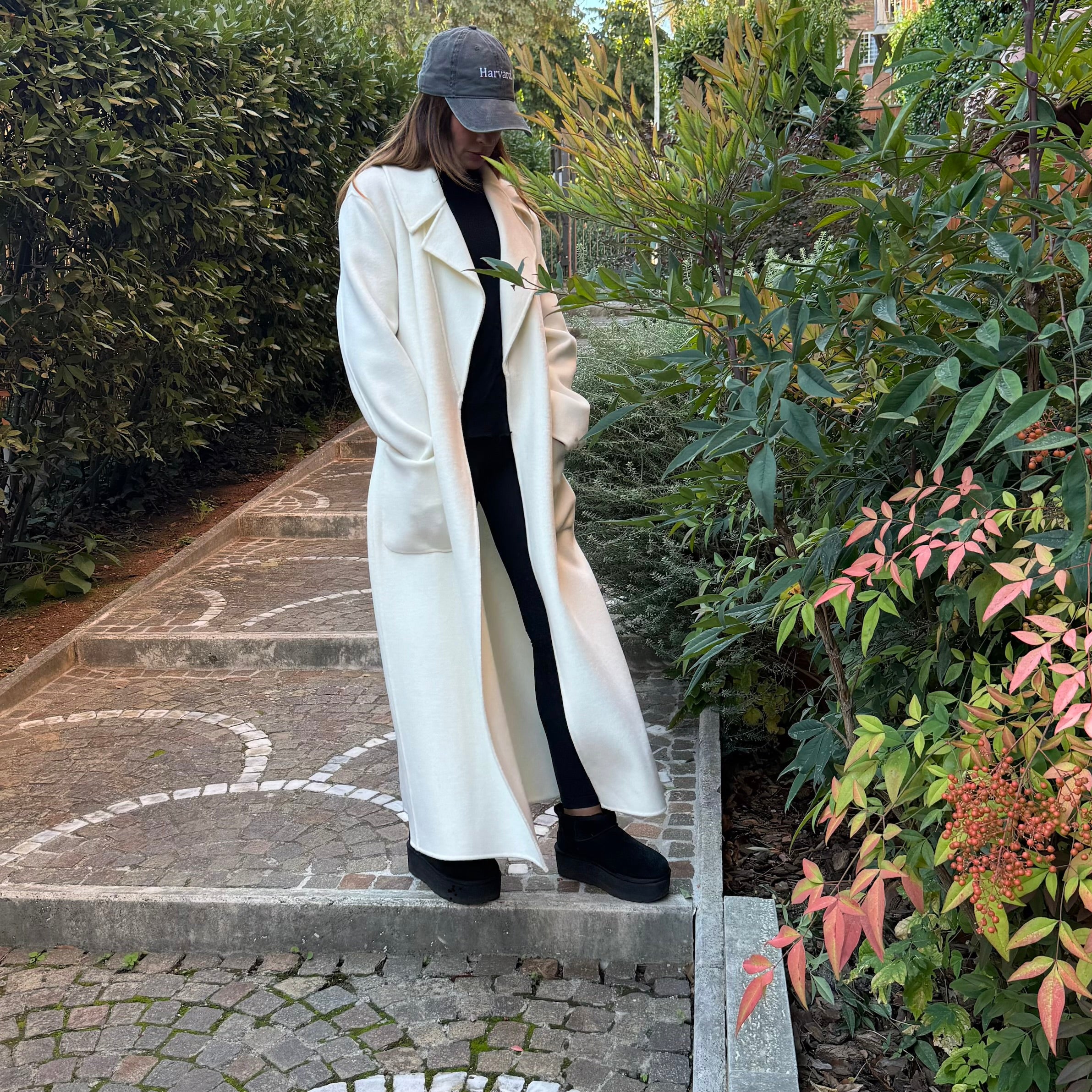 Long white wool coat