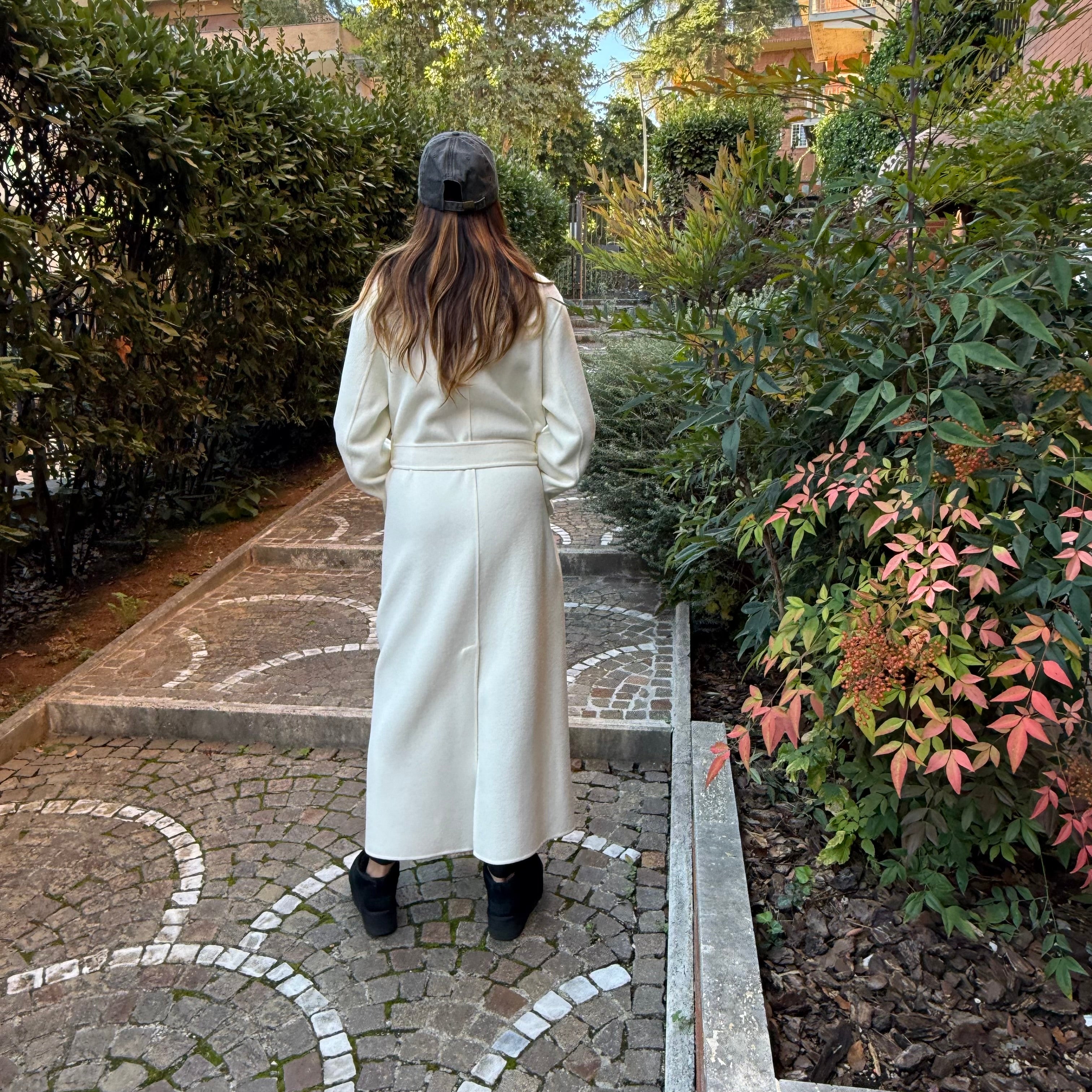 Long white wool coat