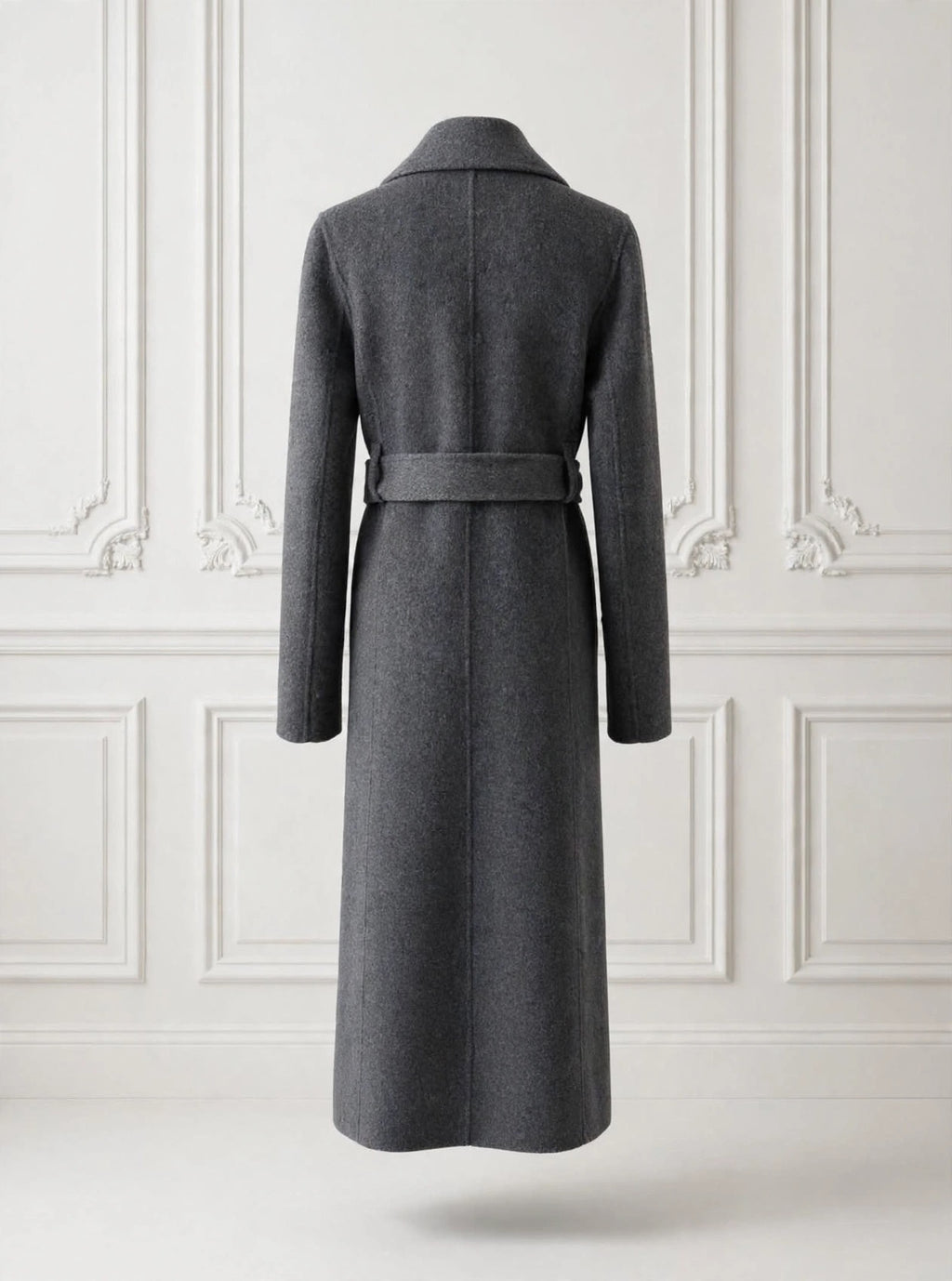 Grey wrap coat with belt