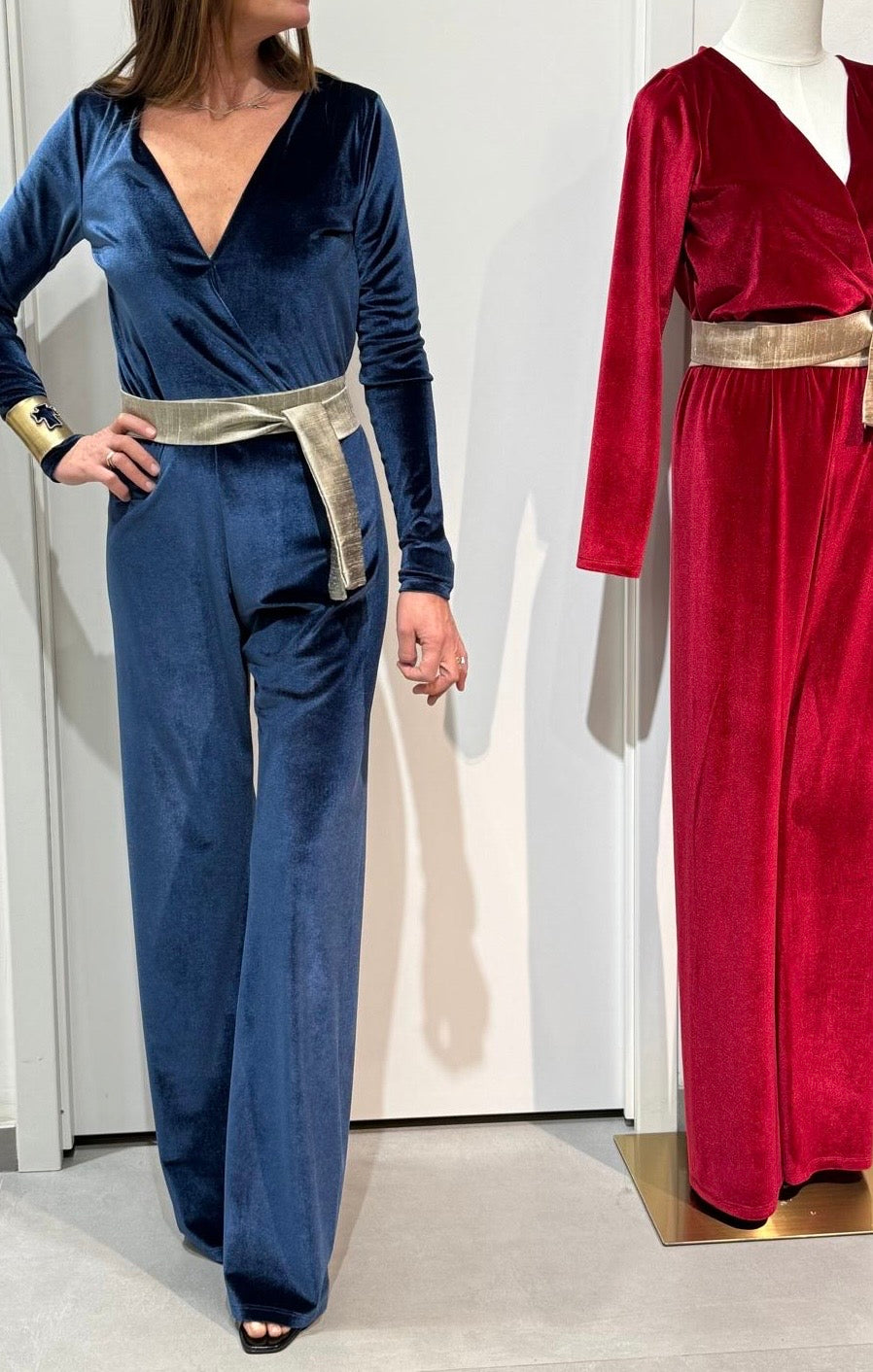 AMBRA blue velvet Jumpsuit