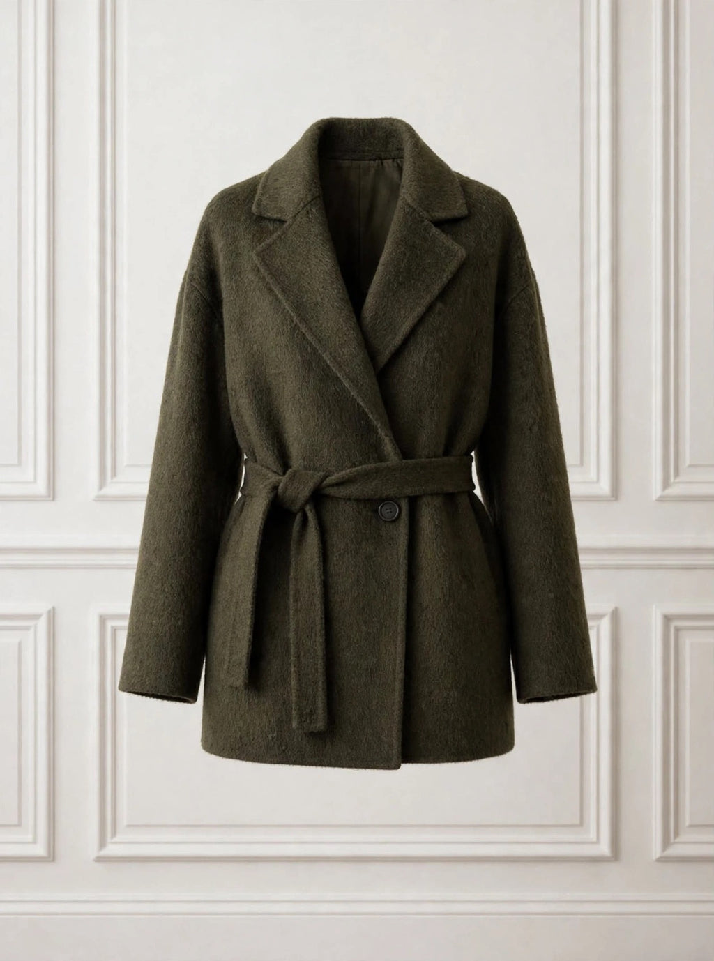 Olive short green wrap coat with belt