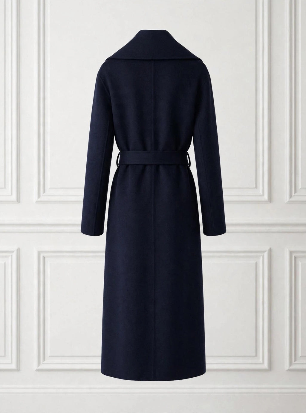 Navy blue wrap coat with belt