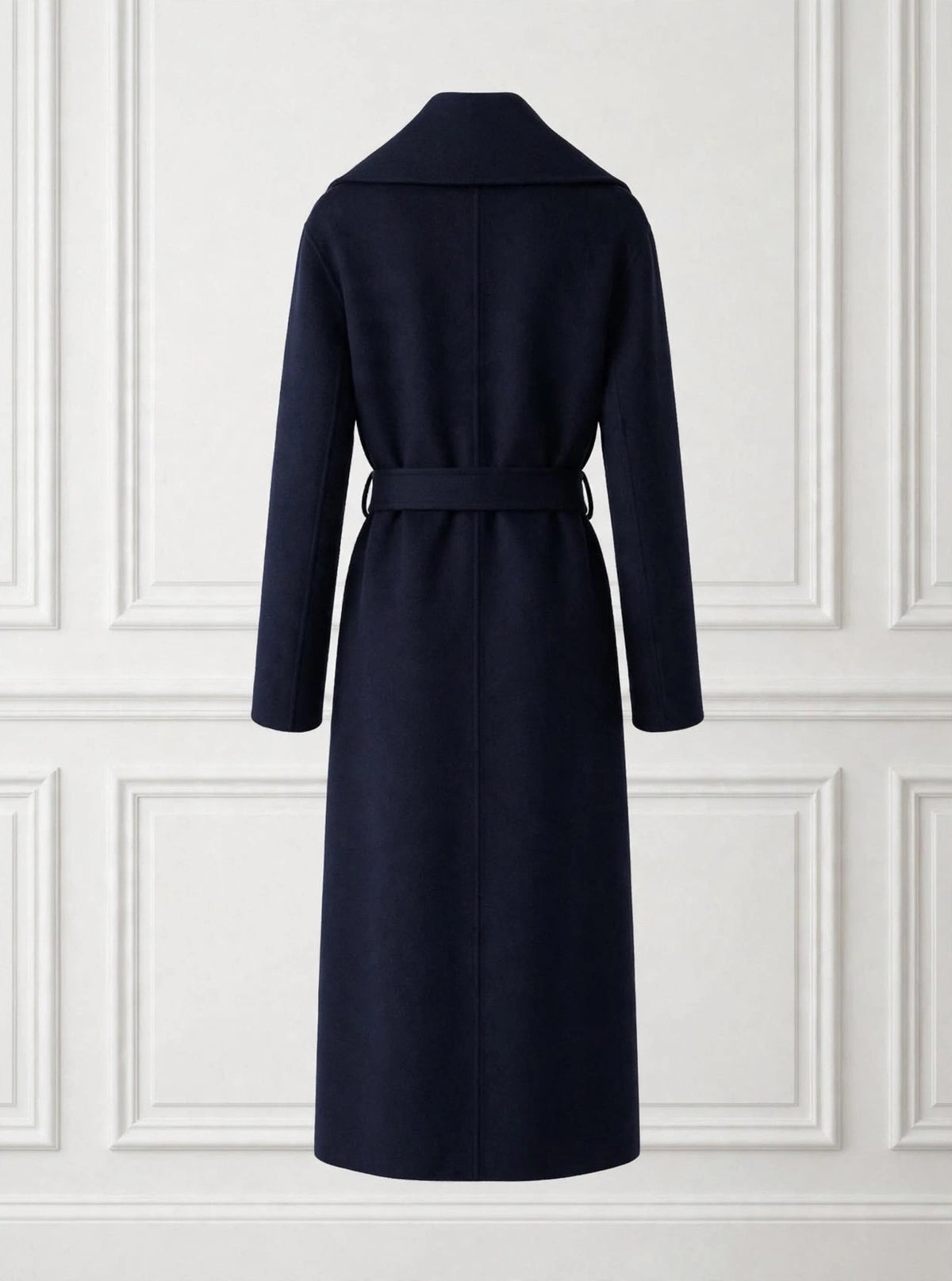 Navy blue wrap coat with belt