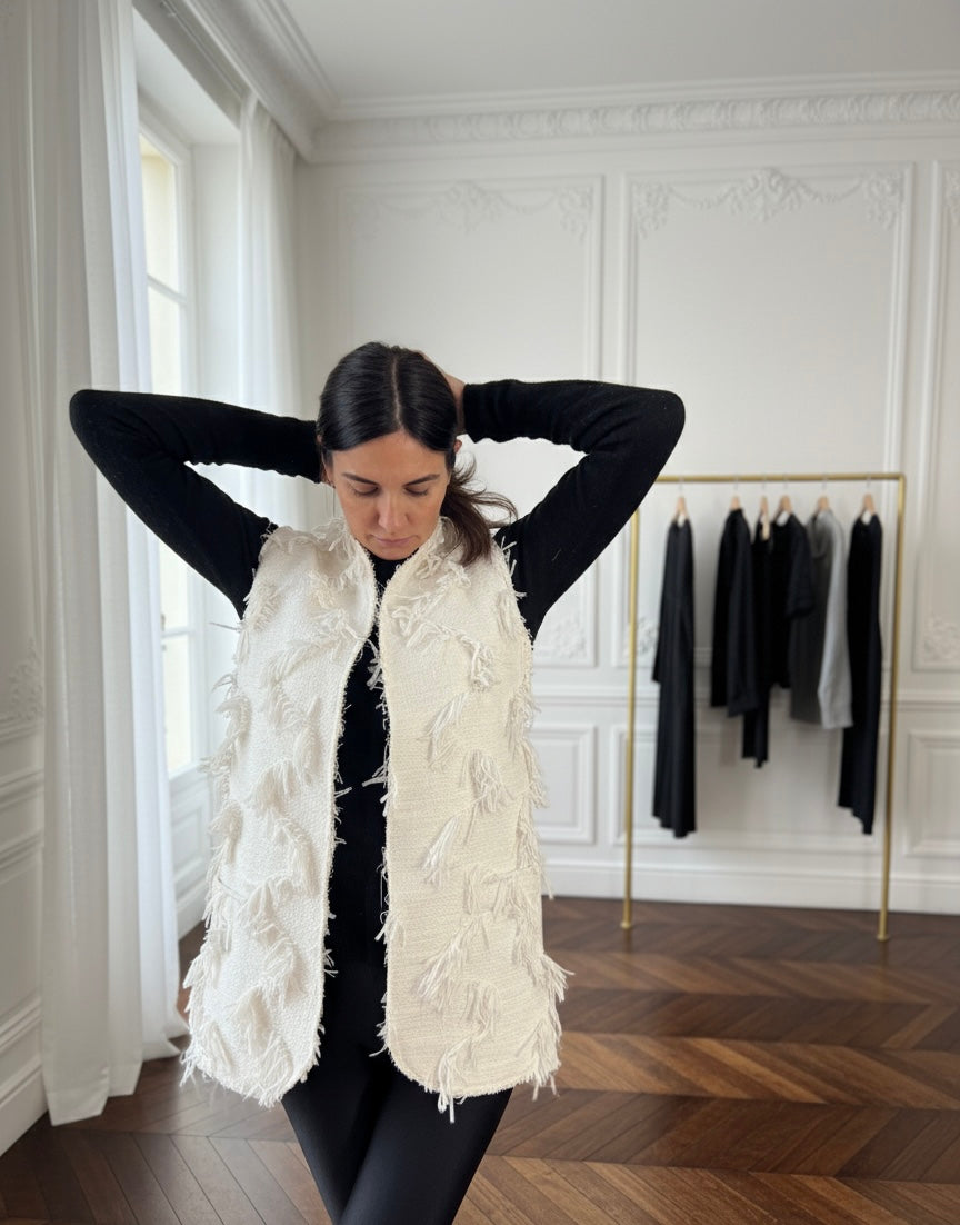 Ivory fringed waistcoat tweed