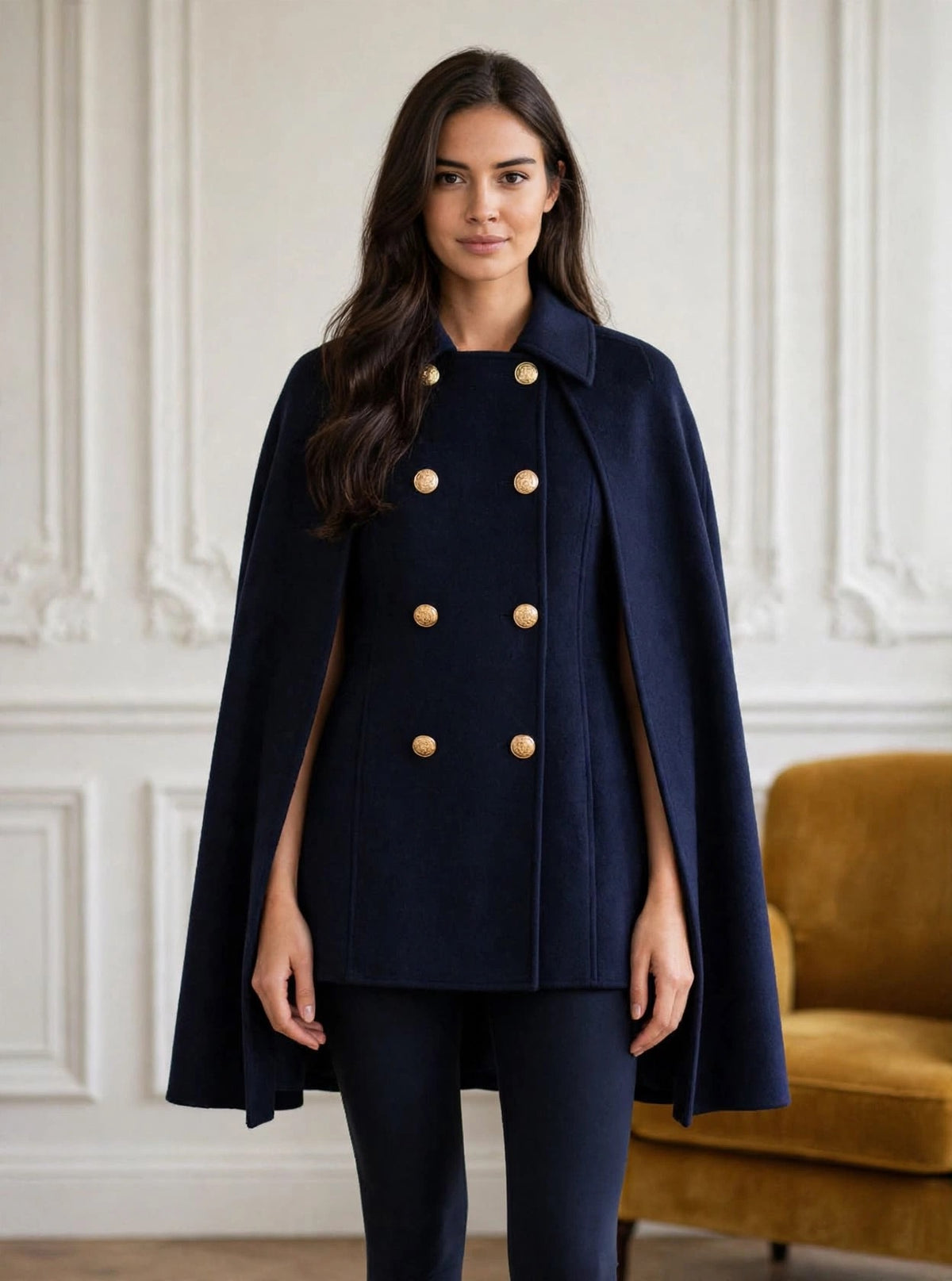 Blue navy Cape with Removable Capelet