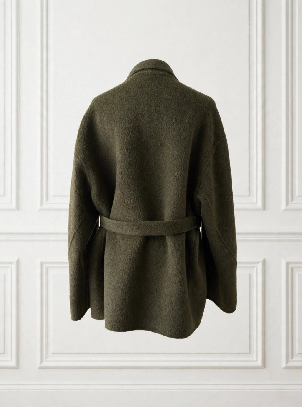 Olive short green wrap coat with belt