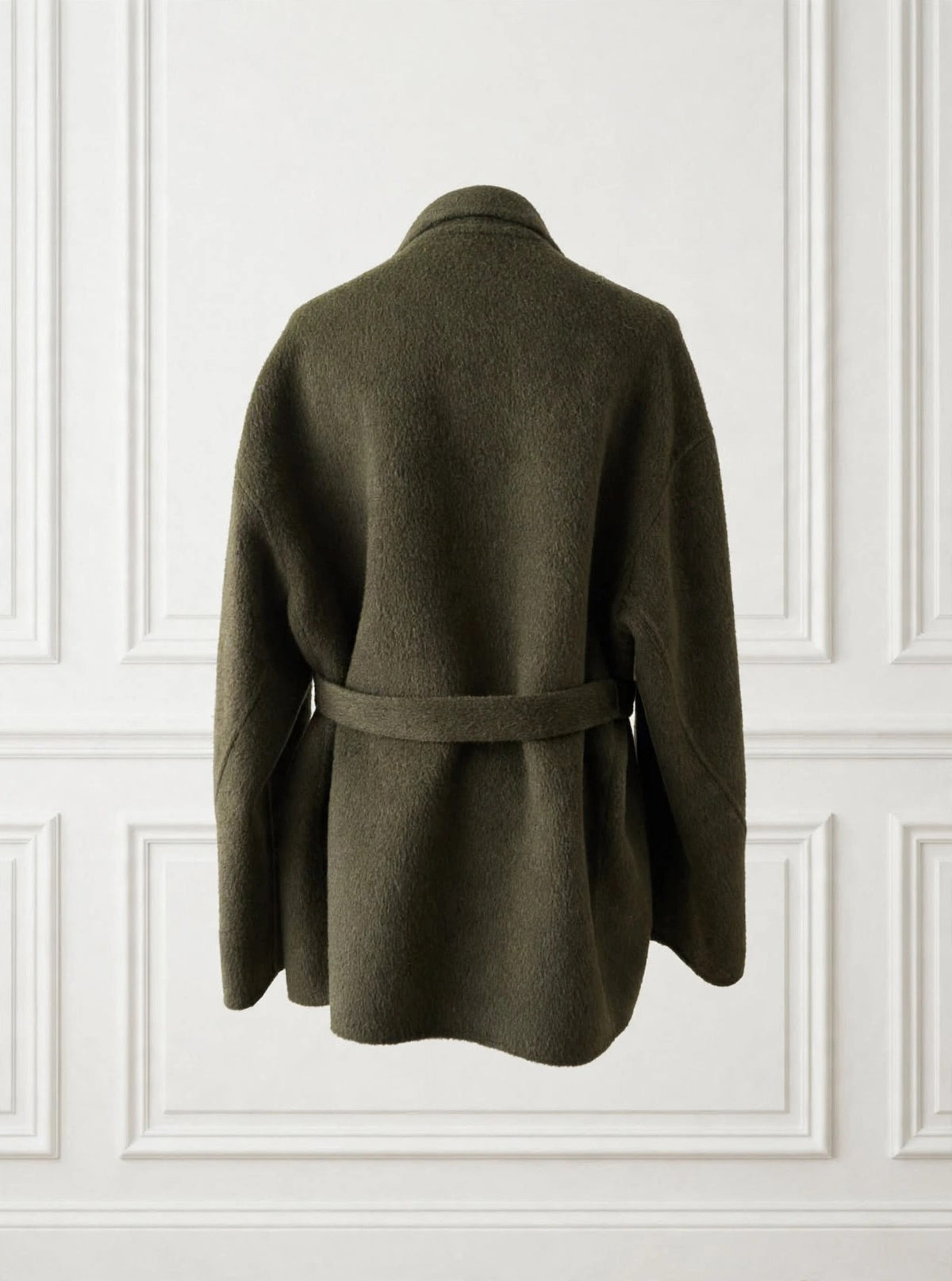 Olive short green wrap coat with belt