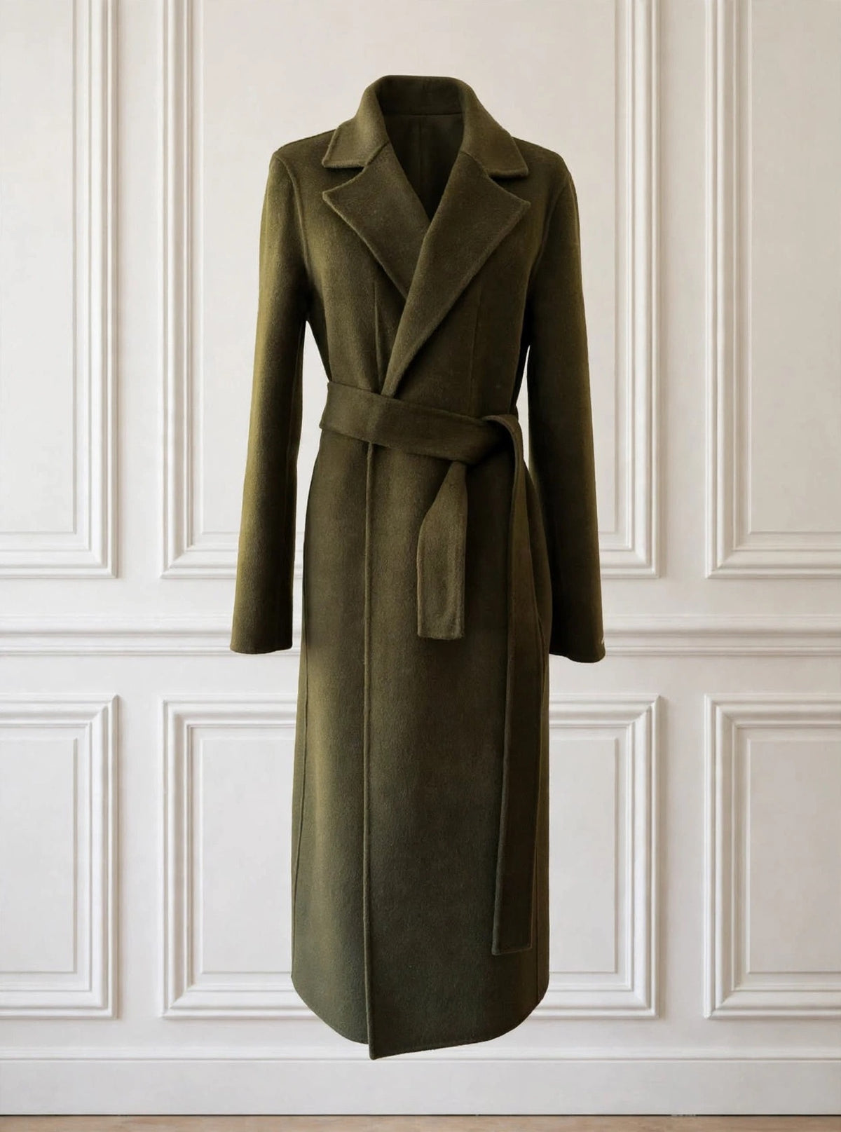 Olive green wrap coat with belt