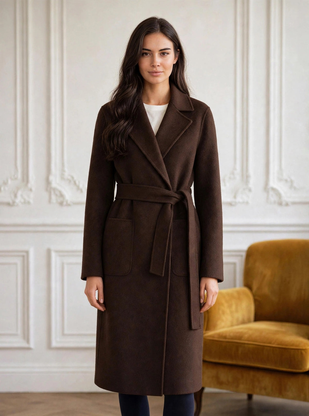 Brown wrap coat with belt