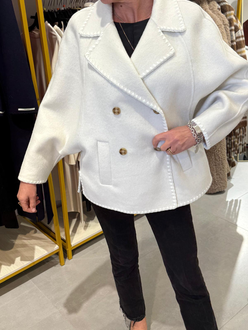 Double-Breasted Wool Jacket with Geometric Embroidery on the Back limited edition