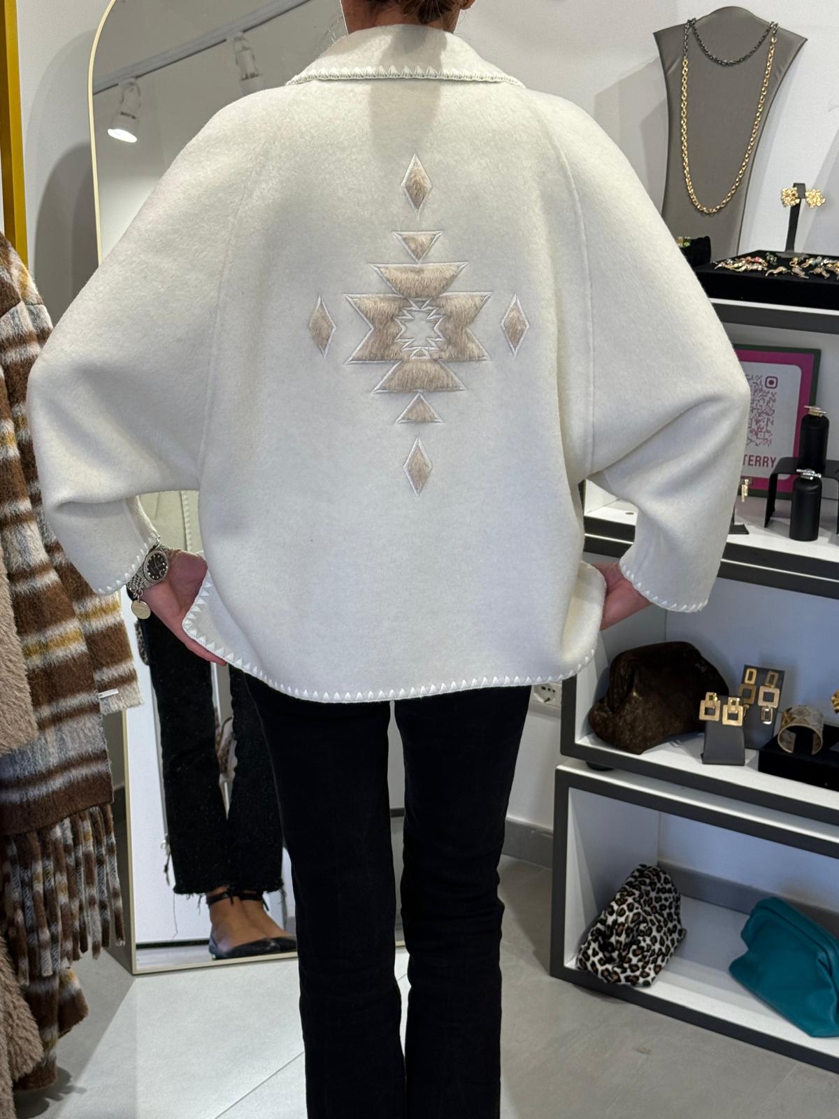 Double-Breasted Wool Jacket with Geometric Embroidery on the Back limited edition