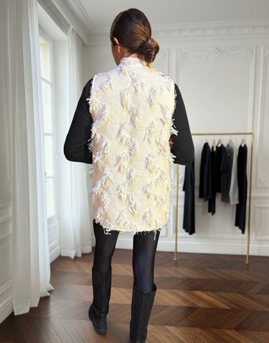 Ivory fringed waistcoat tweed