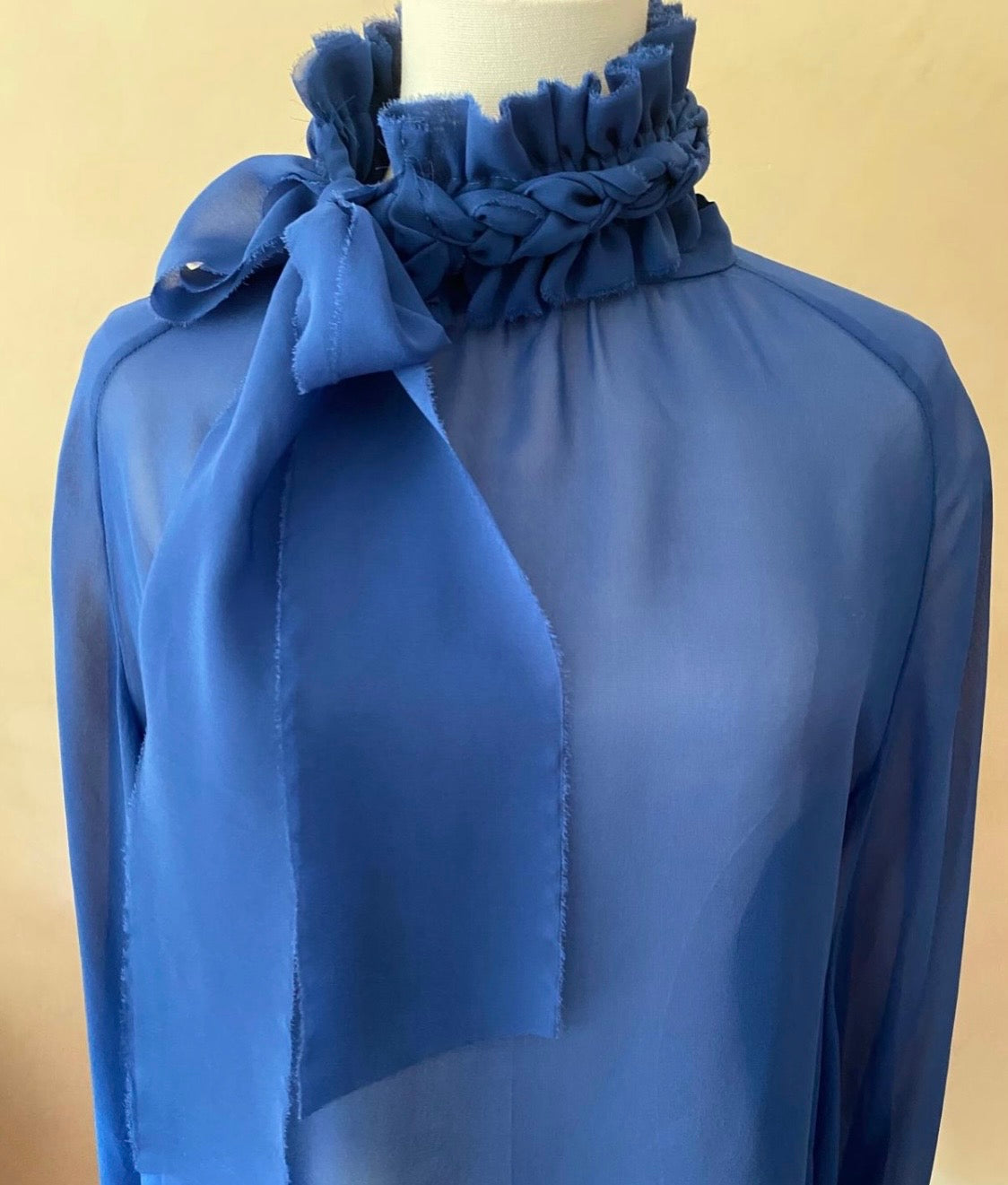 MSCM-VIII Silk blouse with tailored braided neckline
