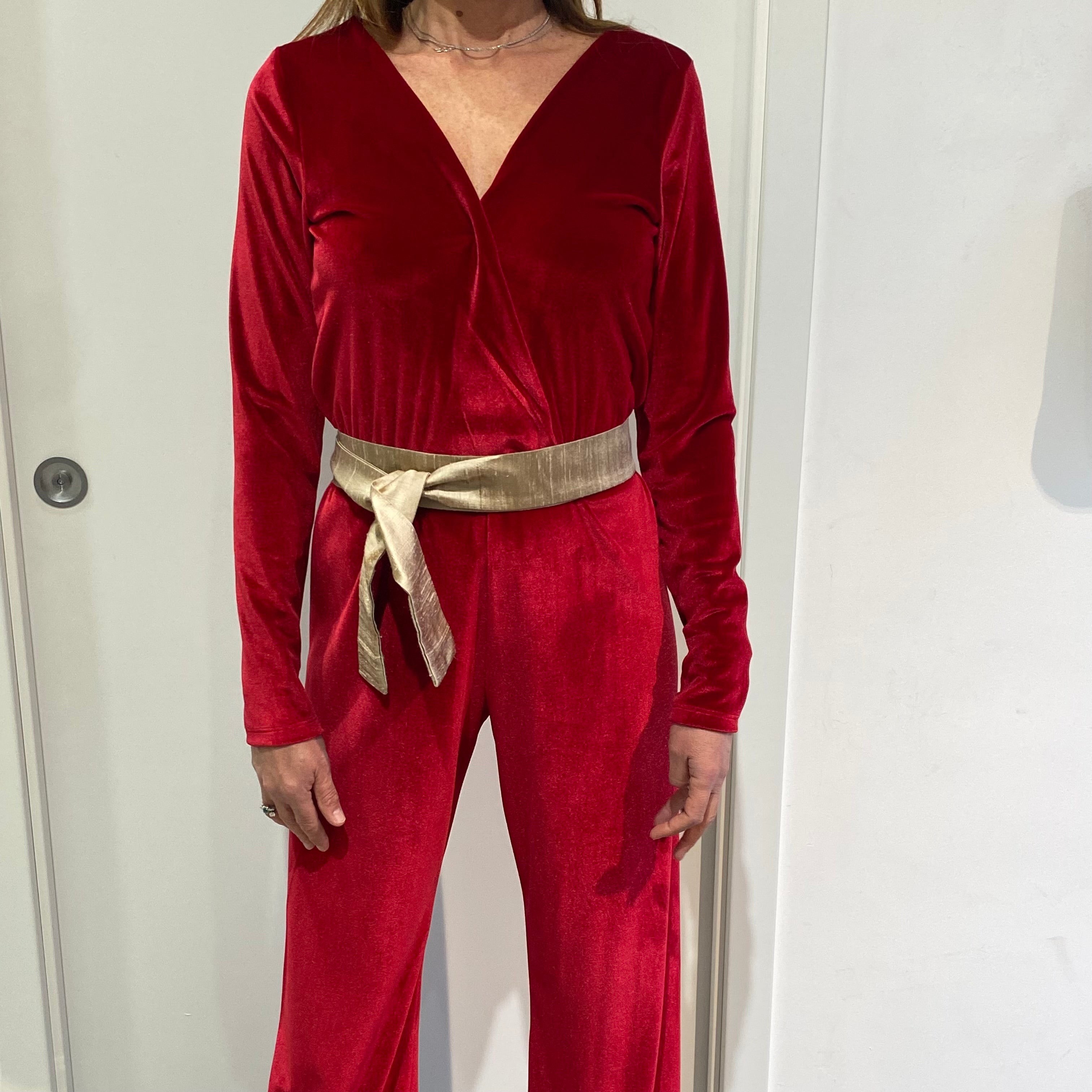 AMBRA red velvet Jumpsuit