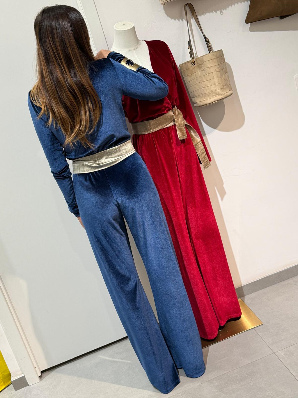 AMBRA blue velvet Jumpsuit